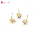6PCS Star 5MM 24K Brass Zircon Star Stud Earrings Pins Jewelry Making