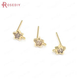 6PCS Star 5MM 24K Brass Zircon Star Stud Earrings Pins Jewelry Making