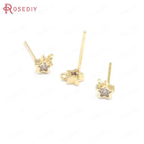 6PCS Star 5MM 24K Brass Zircon Star Stud Earrings Pins Jewelry Making