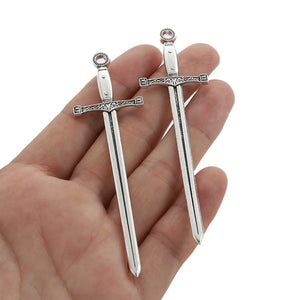 6PCS Sword Charms Alloy Metal Pendants for DIY Necklace Making