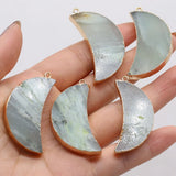 6PCS Natural Stone Amazonite Gilt Edge Crescent Shape Pendant