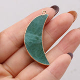 6PCS Green Aventurine Gilt Edge Crescent Pendant DIY Jewelry Making