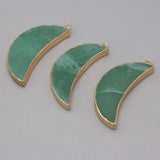 6PCS Green Aventurine Gilt Edge Crescent Pendant DIY Jewelry Making
