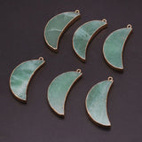 6PCS Green Aventurine Gilt Edge Crescent Pendant DIY Jewelry Making