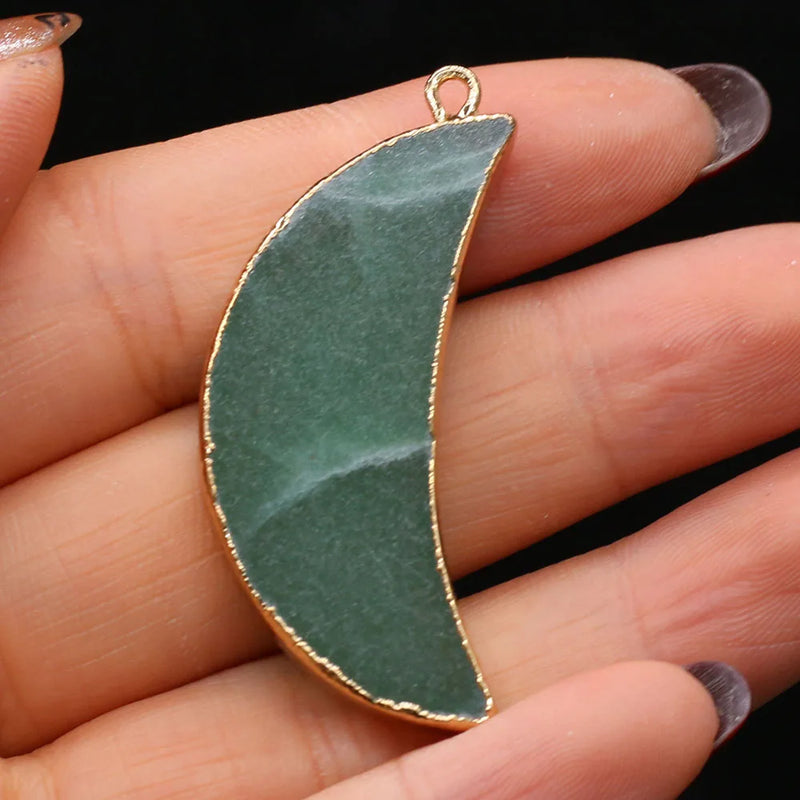 6PCS Green Aventurine Gilt Edge Crescent Pendant DIY Jewelry Making