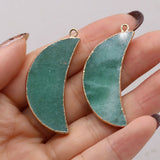 6PCS Green Aventurine Gilt Edge Crescent Pendant DIY Jewelry Making