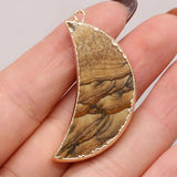 6PCS Natural Stone Picture Stone Gilt Edge Crescent Shape Pendant