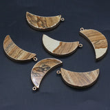 6PCS Natural Stone Picture Stone Gilt Edge Crescent Shape Pendant