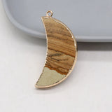 6PCS Natural Stone Picture Stone Gilt Edge Crescent Shape Pendant