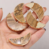 6PCS Natural Stone Picture Stone Gilt Edge Crescent Shape Pendant
