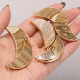 6PCS Natural Stone Picture Stone Gilt Edge Crescent Shape Pendant