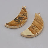 6PCS Natural Stone Picture Stone Gilt Edge Crescent Shape Pendant