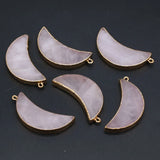 6PCS Rose Quartz Gilt Edge Crescent Pendant for DIY Crafts
