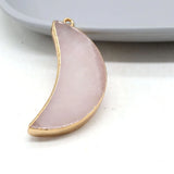 6PCS Rose Quartz Gilt Edge Crescent Pendant for DIY Crafts