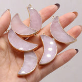 6PCS Rose Quartz Gilt Edge Crescent Pendant for DIY Crafts