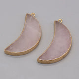 6PCS Rose Quartz Gilt Edge Crescent Pendant for DIY Crafts