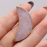 6PCS Rose Quartz Gilt Edge Crescent Pendant for DIY Crafts