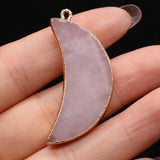 6PCS Rose Quartz Gilt Edge Crescent Pendant for DIY Crafts