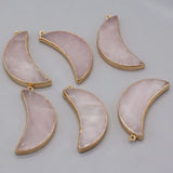 6PCS Rose Quartz Gilt Edge Crescent Pendant for DIY Crafts