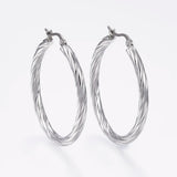 Stainless Steel Hoop Earrings Stripe Design Hypoallergenic for Women