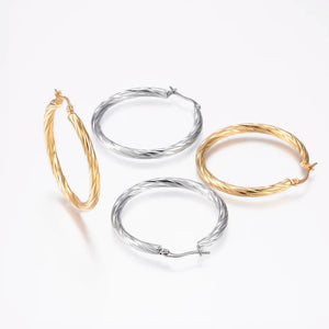 Stainless Steel Hoop Earrings Stripe Design Hypoallergenic for Women