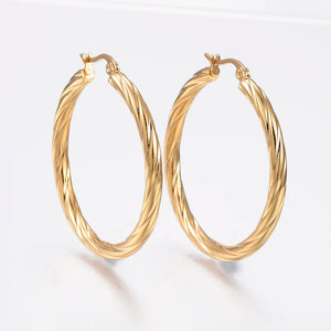 Stainless Steel Hoop Earrings Stripe Design Hypoallergenic for Women