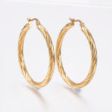 Stainless Steel Hoop Earrings Stripe Design Hypoallergenic for Women