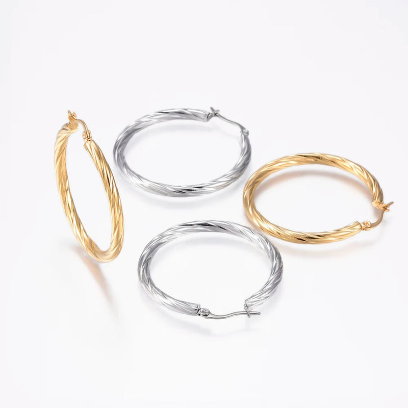 Stainless Steel Hoop Earrings Stripe Design Hypoallergenic for Women