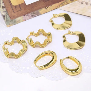 6Pairs Copper Hoop Earrings Plated Huggie Statement Geometric Classic Earring