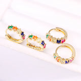 Colorful CZ Hoop Earrings, Micro Pave Crystal Zirconia Circle Shape Ear Studs