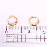 Colorful CZ Hoop Earrings, Micro Pave Crystal Zirconia Circle Shape Ear Studs