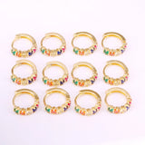 Colorful CZ Hoop Earrings, Micro Pave Crystal Zirconia Circle Shape Ear Studs