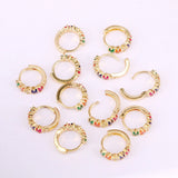 Colorful CZ Hoop Earrings, Micro Pave Crystal Zirconia Circle Shape Ear Studs