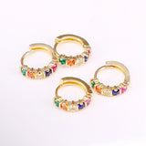Colorful CZ Hoop Earrings, Micro Pave Crystal Zirconia Circle Shape Ear Studs