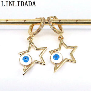 Geometric Enamel Eye Hoop Earrings Turkey Lucky Dangle Earrings For Women