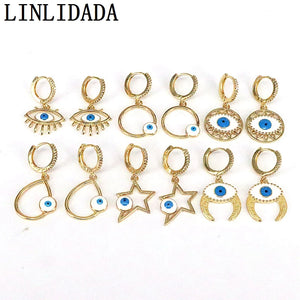 Geometric Enamel Eye Hoop Earrings Turkey Lucky Dangle Earrings For Women
