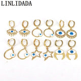 Geometric Enamel Eye Hoop Earrings Turkey Lucky Dangle Earrings For Women
