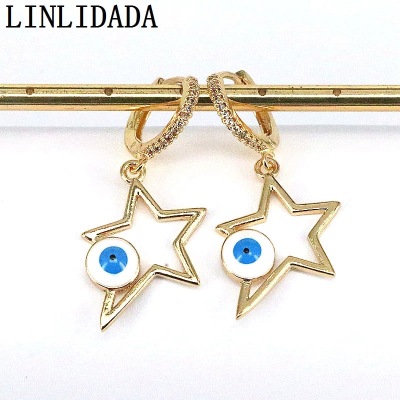 Geometric Enamel Eye Hoop Earrings Turkey Lucky Dangle Earrings For Women