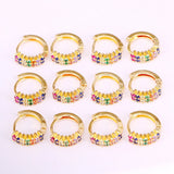 Rainbow CZ Circle Earrings Micro Pave Hoops For Women Girls
