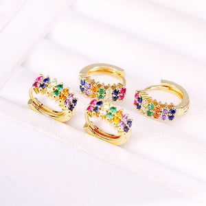 Rainbow CZ Circle Earrings Micro Pave Hoops For Women Girls