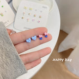 6Pairs Purple Green Flower Tulip Bow Cherry Weekly Stud Earrings Set