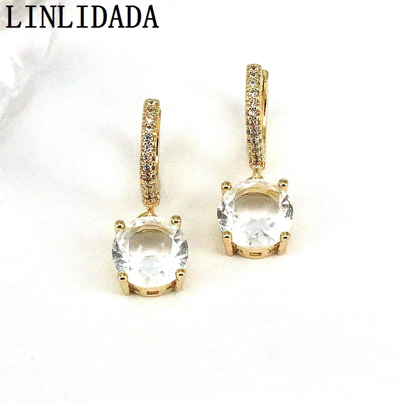 6 Pairs Colorful Crystal Zircon Hoop Earrings, Geometric Dainty Women Jewelry