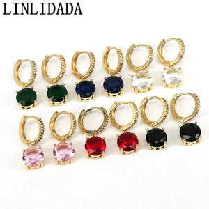 6 Pairs Colorful Crystal Zircon Hoop Earrings, Geometric Dainty Women Jewelry