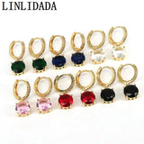 6 Pairs Colorful Crystal Zircon Hoop Earrings, Geometric Dainty Women Jewelry