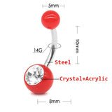 6Pcs 14G Stainless Steel Women Navel Bars Crystal Acrylic Glitter Double Pearl