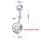 6Pcs 14G Stainless Steel Women Navel Bars Crystal Acrylic Glitter Double Pearl