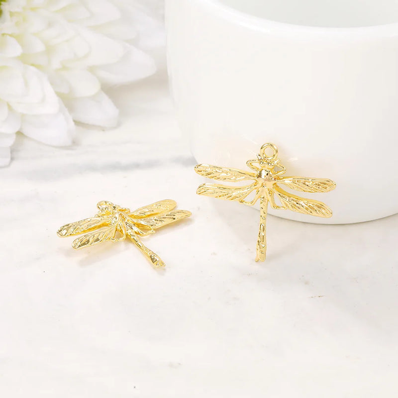 6Pcs 18K Plated Brass Dragonfly Charms for Jewelry Making DIY