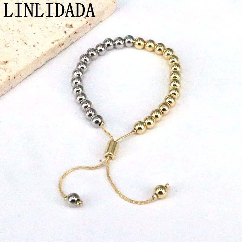 6Pcs Silver Plated Beaded Charm Bracelets Jewelry