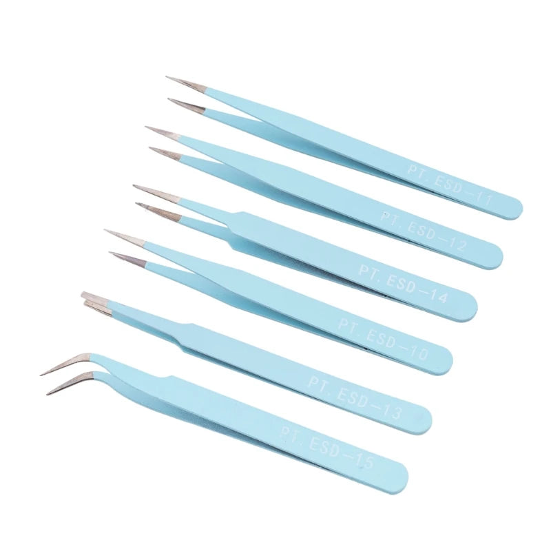 6Pcs Anti-Static Steel Tweezers Set for Electronics Jewelry
