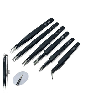 6Pcs ESD Stainless Steel Tweezers Maintenance Jewelry DIY